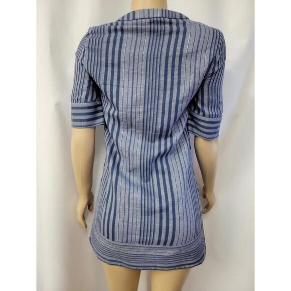 BCBGMaxAzria Tonal Canyon Short Sleeve Stripe Tunic Shift Dress Blue XXS NEW  #H - Picture 6 of 12